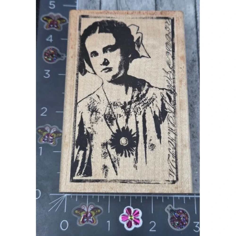 Paper Bag Studios Emily PBS109H Girl Woman Bow Rubber Stamp Wood #Q5
